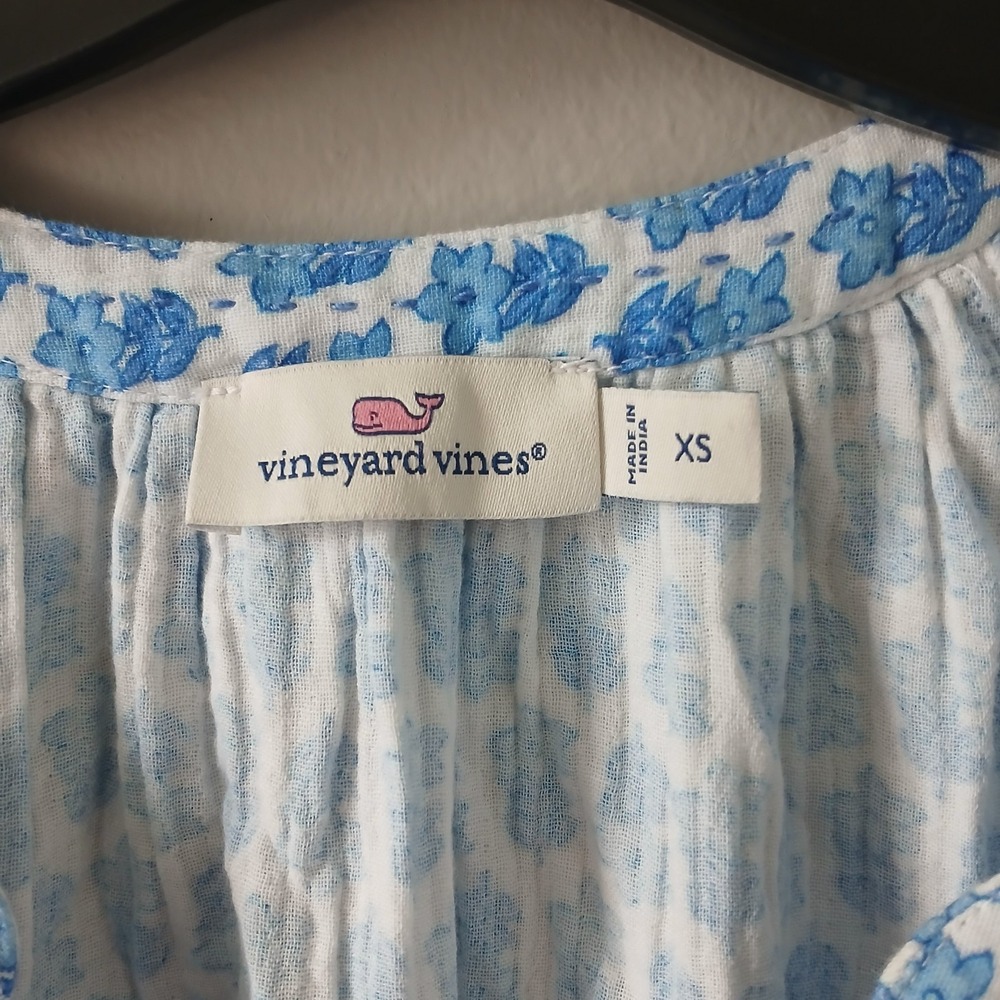 Vineyard Vines Women's Size XS Seastitch Block Print Dress Ruffle Hem 3/4 Sleeve - Picture 2 of 16